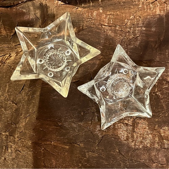 Crystal 5 point star tapered candlestick candleholders lay flat elegant 1’x5’ - Picture 2 of 10